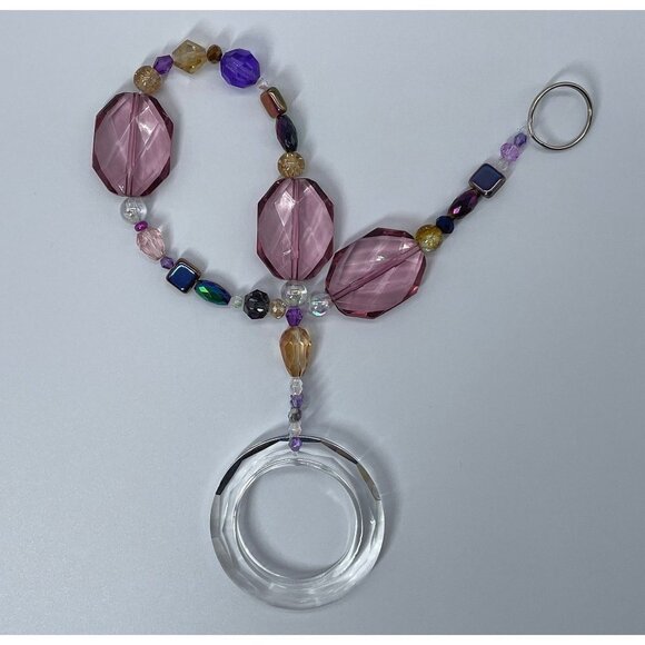 Beaded Suncatcher - Purple Gold - Clear Crystal Prism Ring - Hanging Decor - Picture 8 of 16
